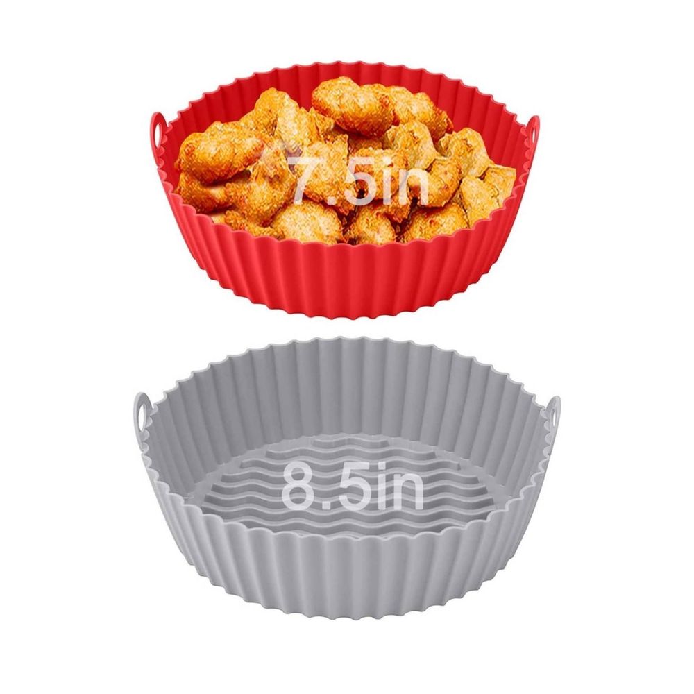 Air Fryer Reusable Liners Silicone 2-Pack 7.5 Inch Red & 8.5 Inch Gray